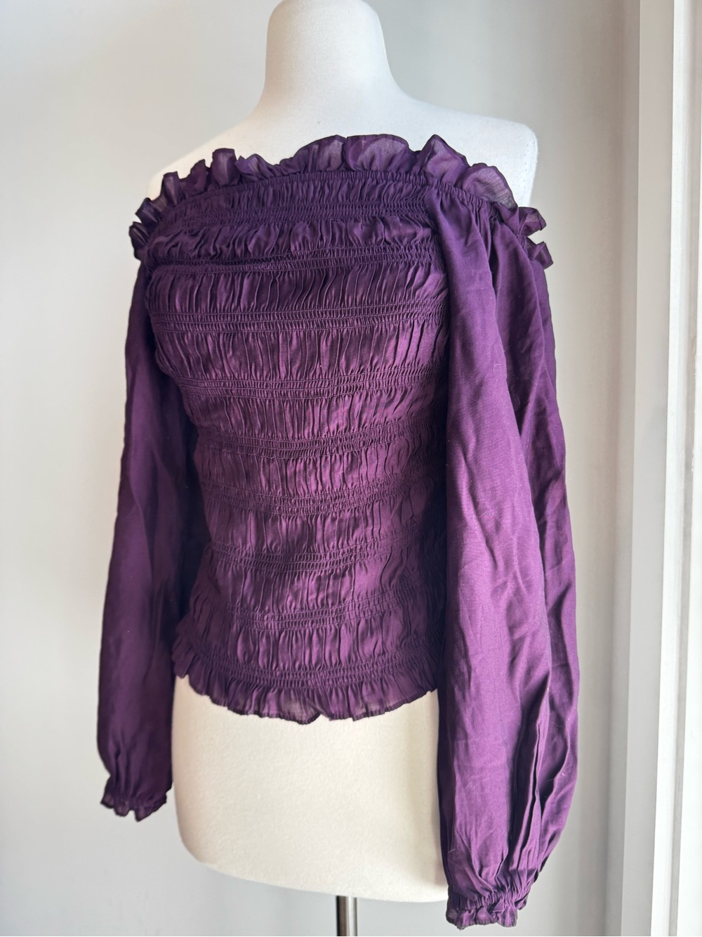 H&M Plum Smocked Off-Shoulder Blouse